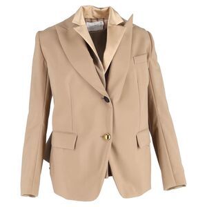 Sacai Single-Breasted Layered Accent Blazer in Brown Polyester